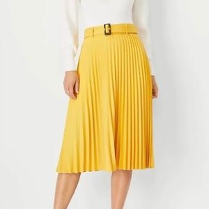Belted pleated midi skirt.